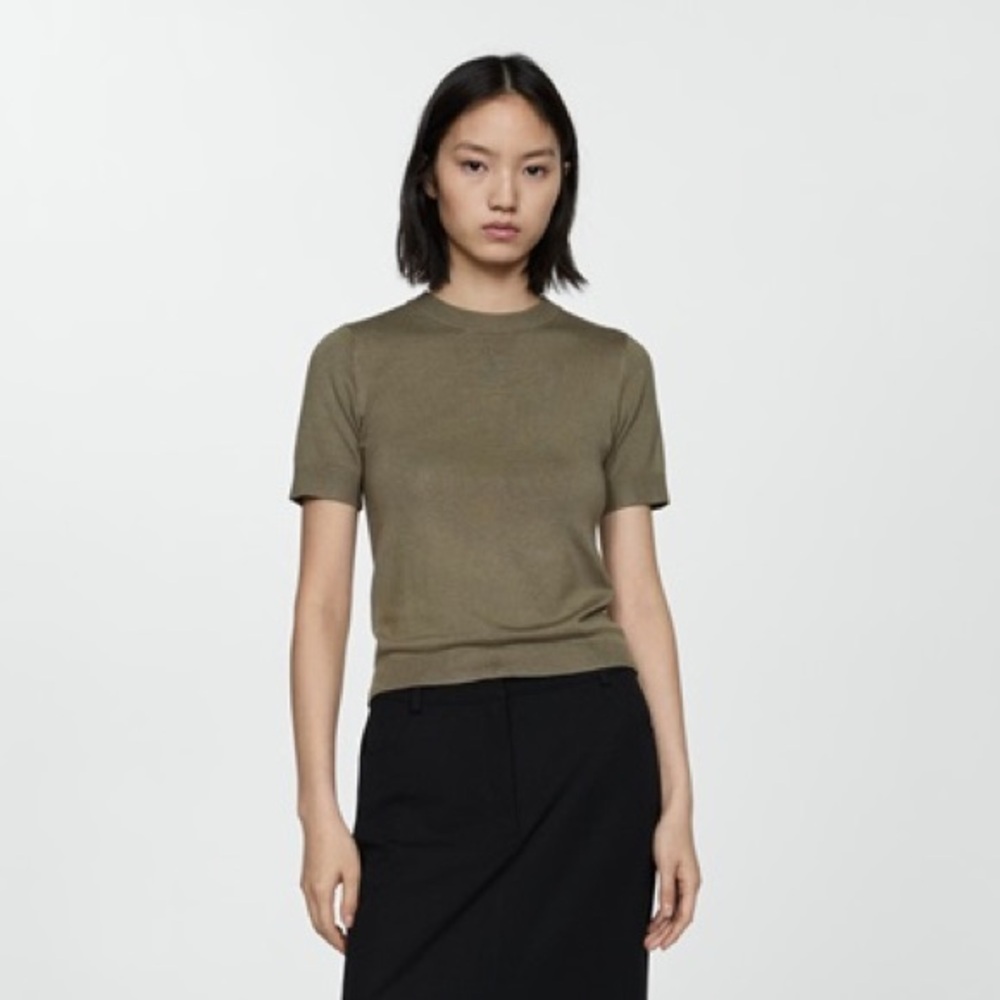 Mango Green and Tan Fitted Short Sleeve T-Shirt